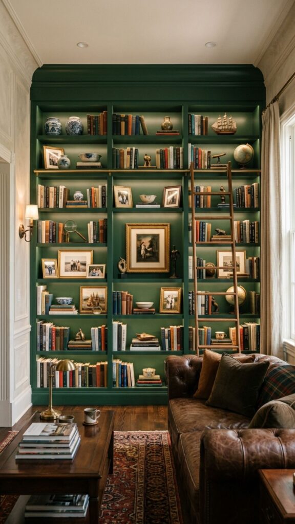 4. Install Hunter Green Built-In Bookshelves