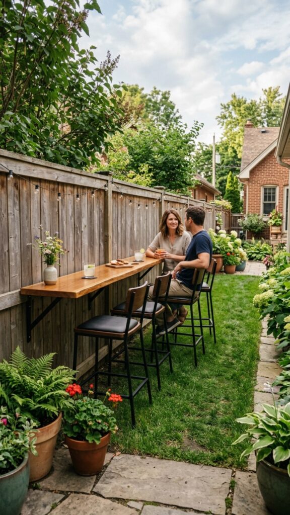4. Install a Slim Bar-Height Counter Along a Fence