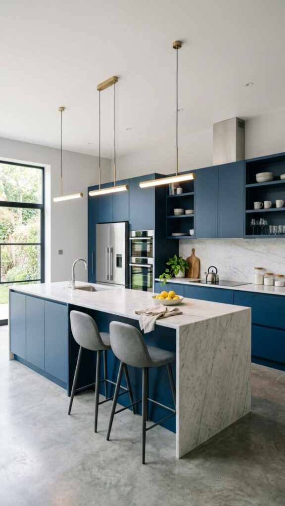 4. Matte Blue Cabinets With Minimal Design
