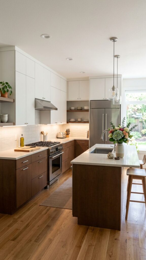 4. Two-Tone Brown and White Kitchen Cabinets