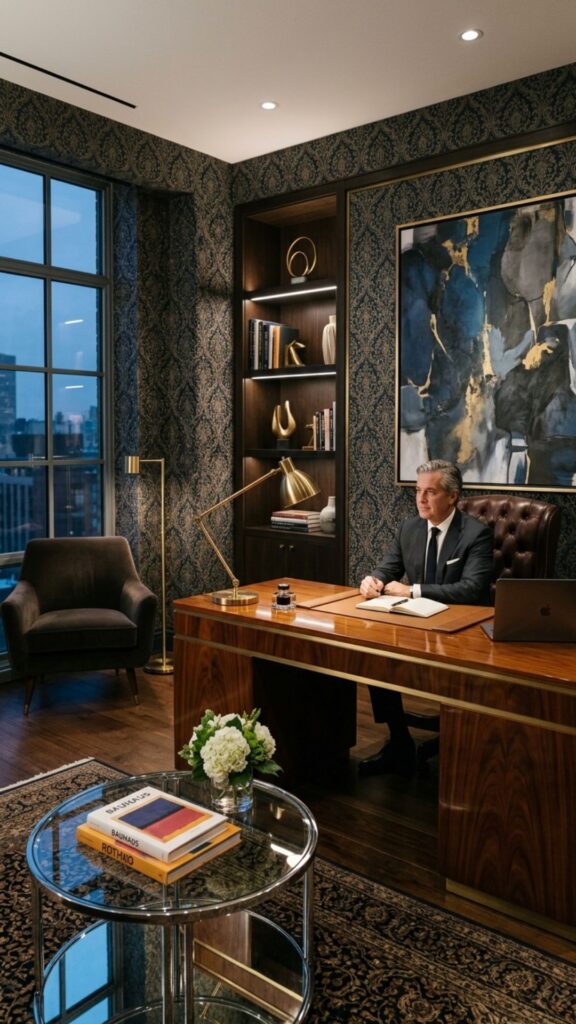 4. Use Dark Wallpaper for a Luxury Office Look