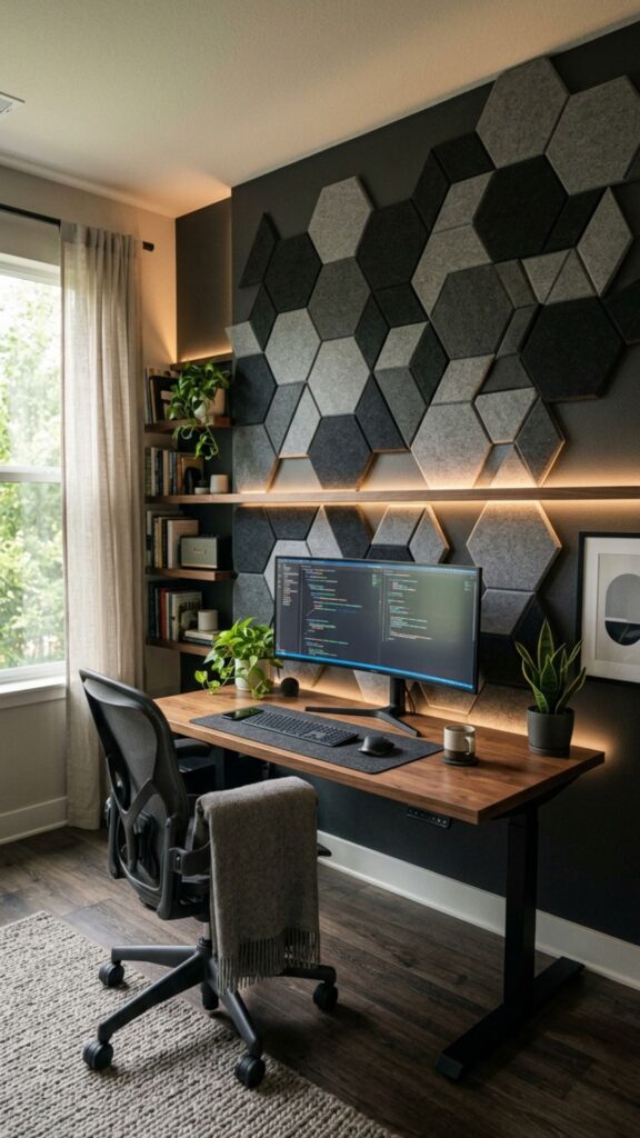 4. Use Geometric Acoustic Tiles as Wall Art