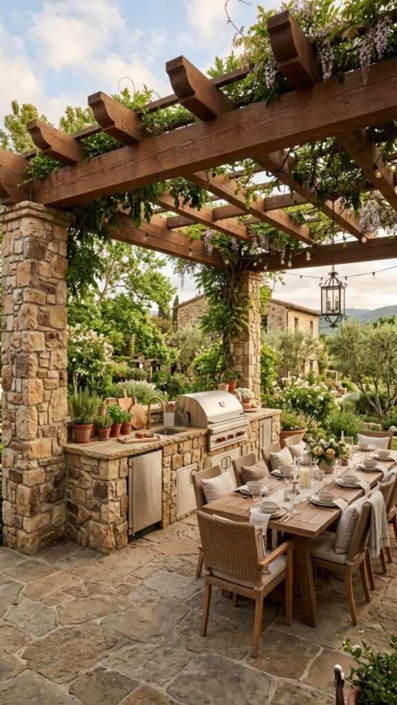 4. Use Natural Stone Columns for the Pergola