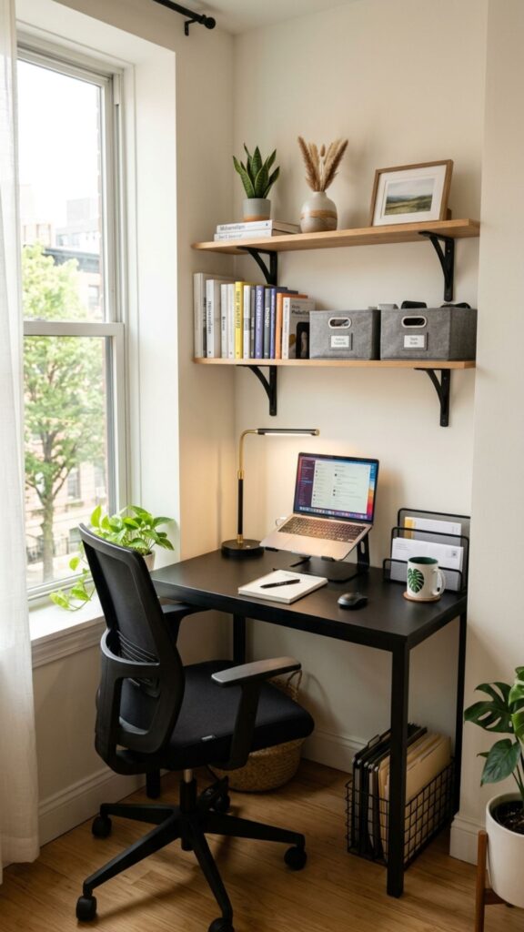 4. Use a Black Desk in a Small Home Office Corner