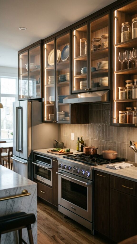 5. Add Glass-Front Cabinets Above the Stove