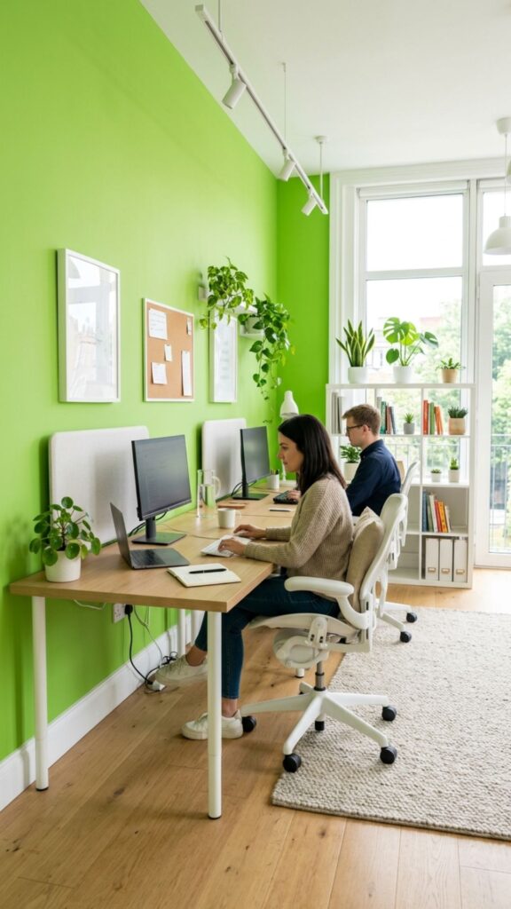 5. Add White Furniture for a Fresh Green Office