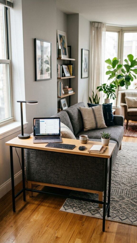 5. Add an Elevated Table Behind a Sofa