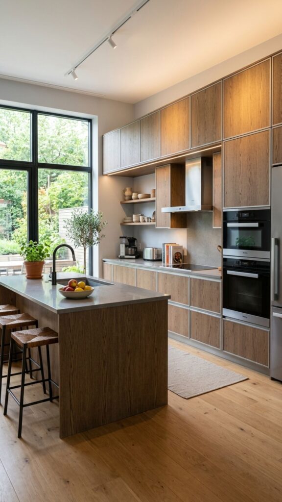 5. Aluminum Cabinets with Wooden Finish