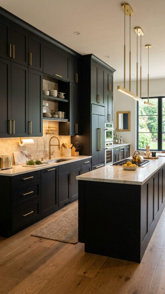 5. Black Cabinets With Gold Hardware