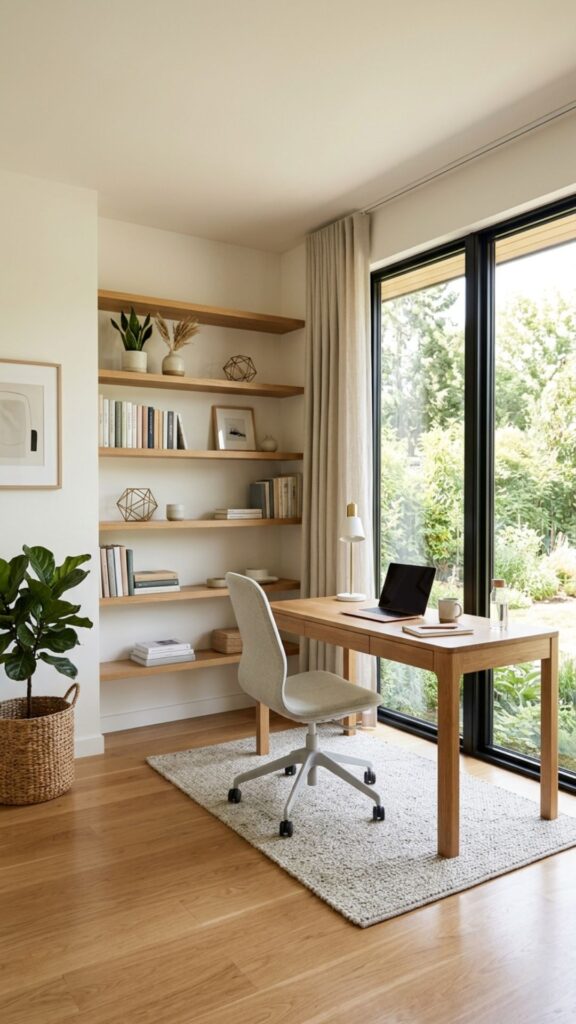 5. Design a Minimalist Office with Open Shelving