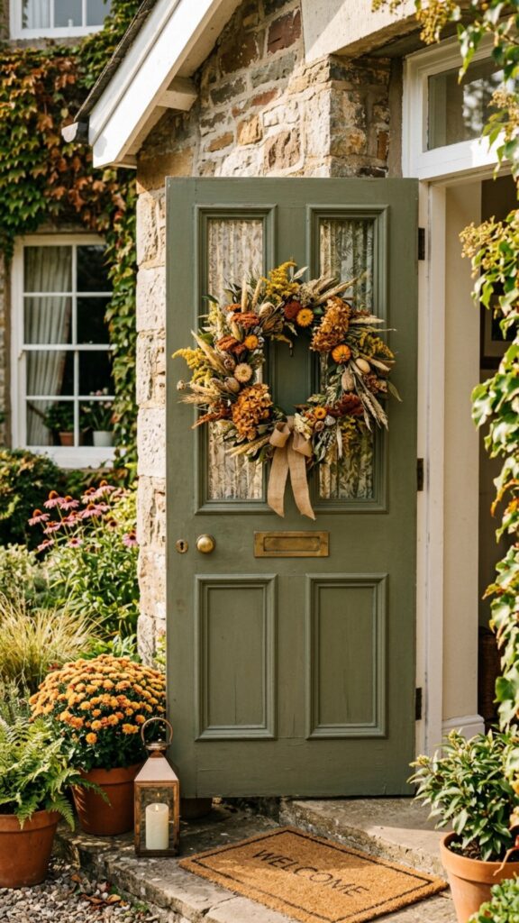 5. Hang a Seasonal Wreath in Warm Tones