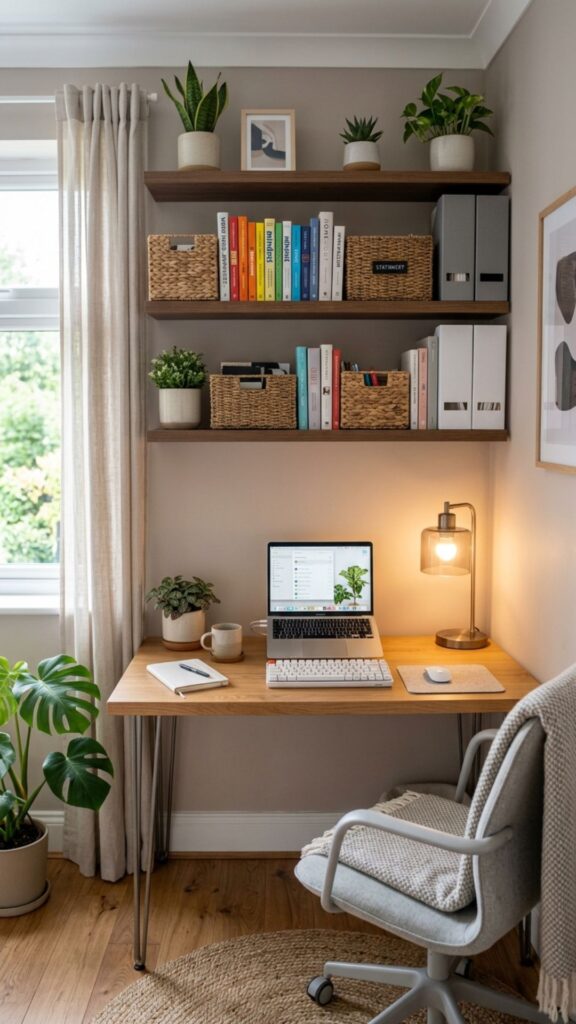 5. Install Shelves Above Your Desk