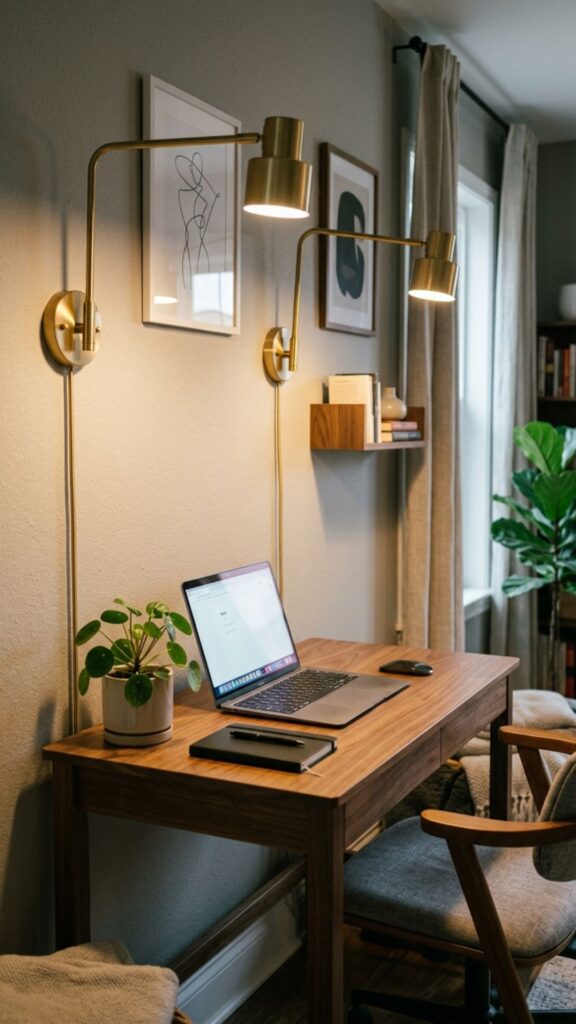 5. Install Wall Sconces to Save Desk Space