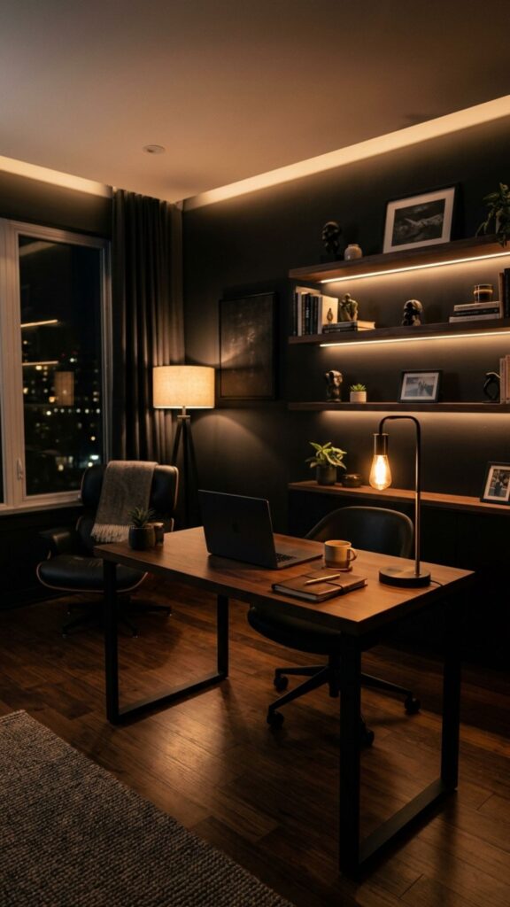 5. Install Warm Lighting to Balance Black Interiors