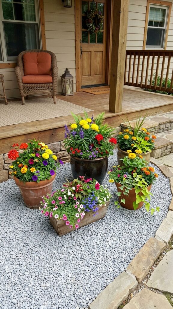 5. Surround Porch Planters With Gravel