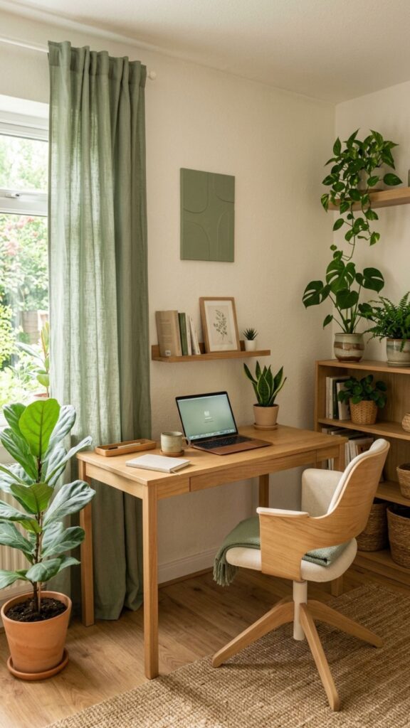 5. Use Sage Green for a Calm Workspace