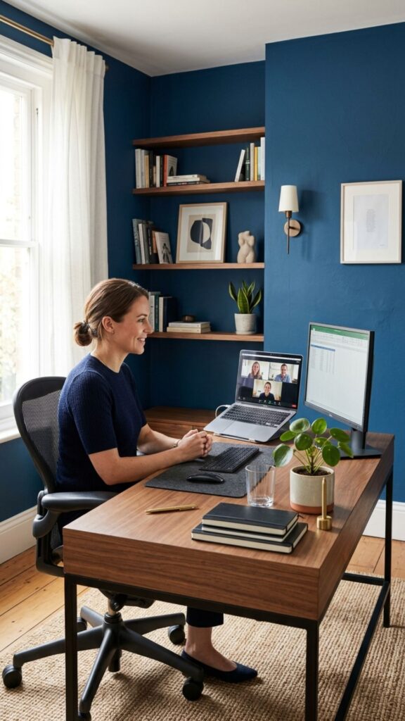5. Use a Blue Accent Wall Behind Your Desk