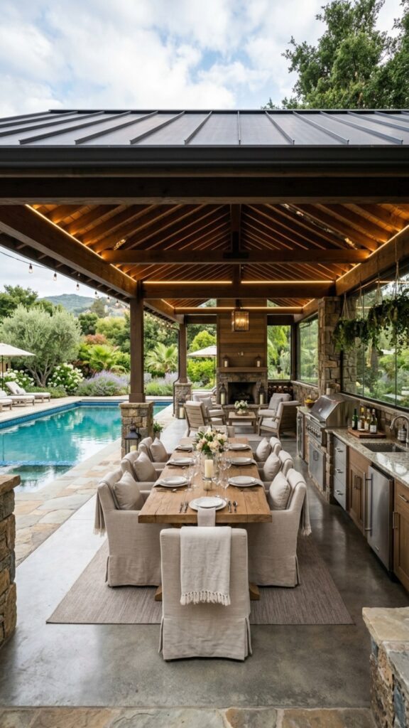 5. Use a Covered Pavilion for All-Weather Dining