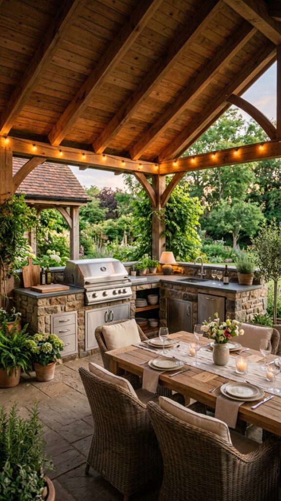 6. Add a Small Outdoor Kitchen Under a Covered Patio