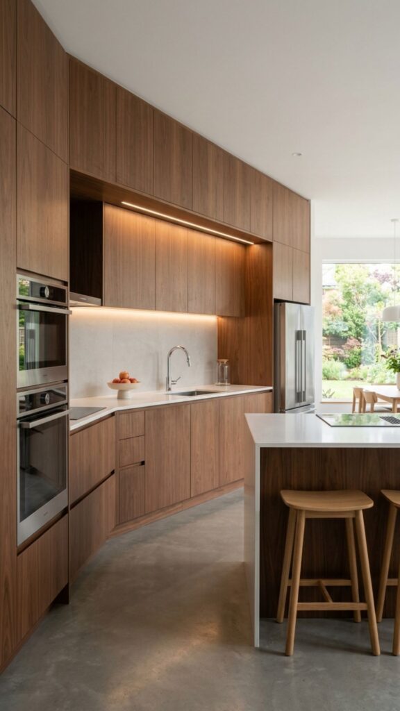 6. Brown Flat-Panel Cabinets for Minimalist Kitchens