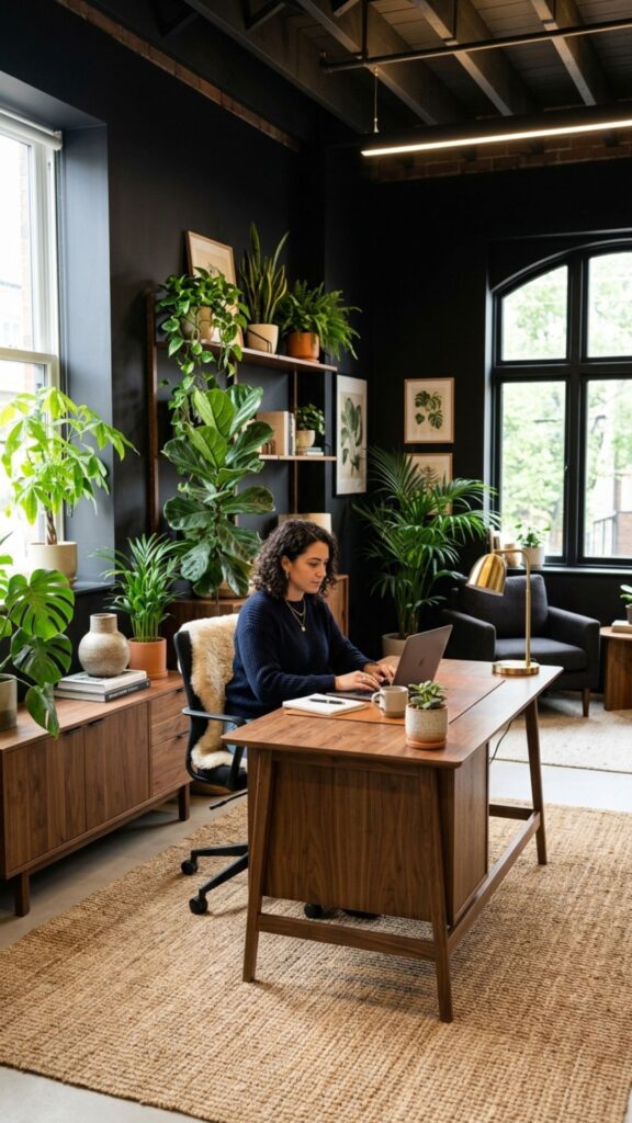 6. Combine Black Walls With Natural Elements
