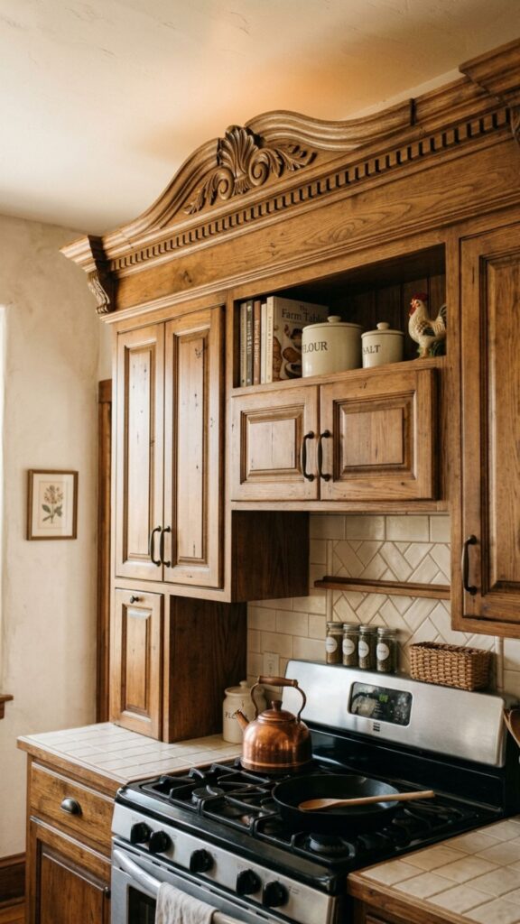 6. Farmhouse Cabinet With Decorative Crown Molding