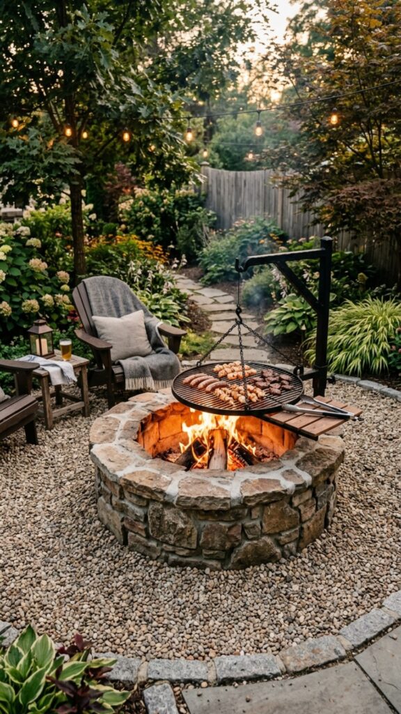 6. Fire Pit Grill with Adjustable Grate