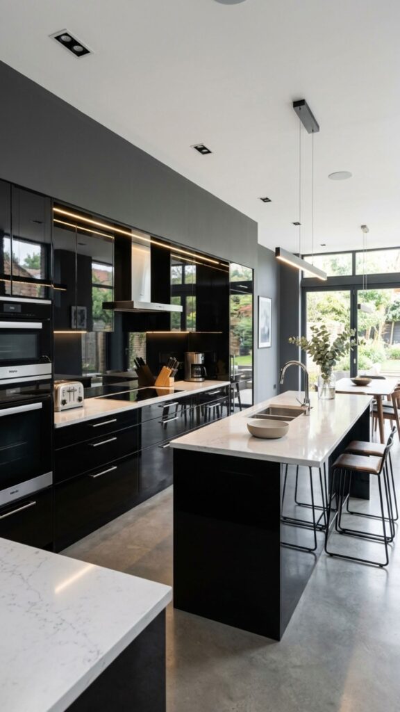 6. Glossy Black Cabinets for a Modern Kitchen