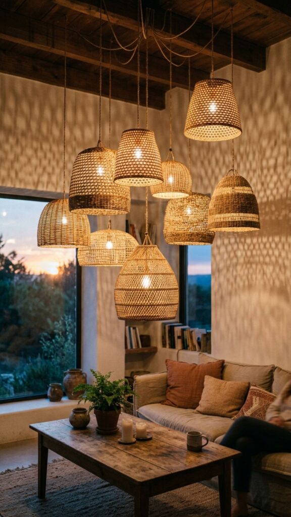 6. Hang Woven Basket Lighting