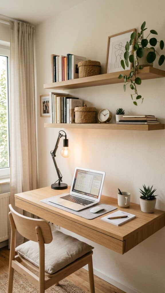 6. Install Floating Shelves Above the Desk
