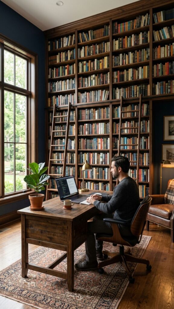 6. Install Floor-to-Ceiling Bookshelves