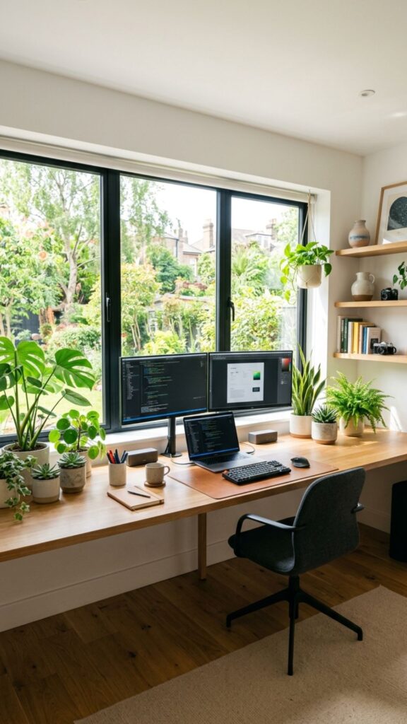 6. Place Your Long Desk Beneath a Window