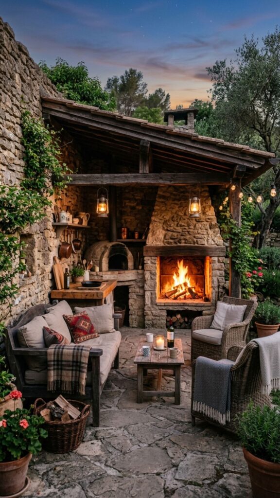 6. Stone Enclosure with a Fireplace