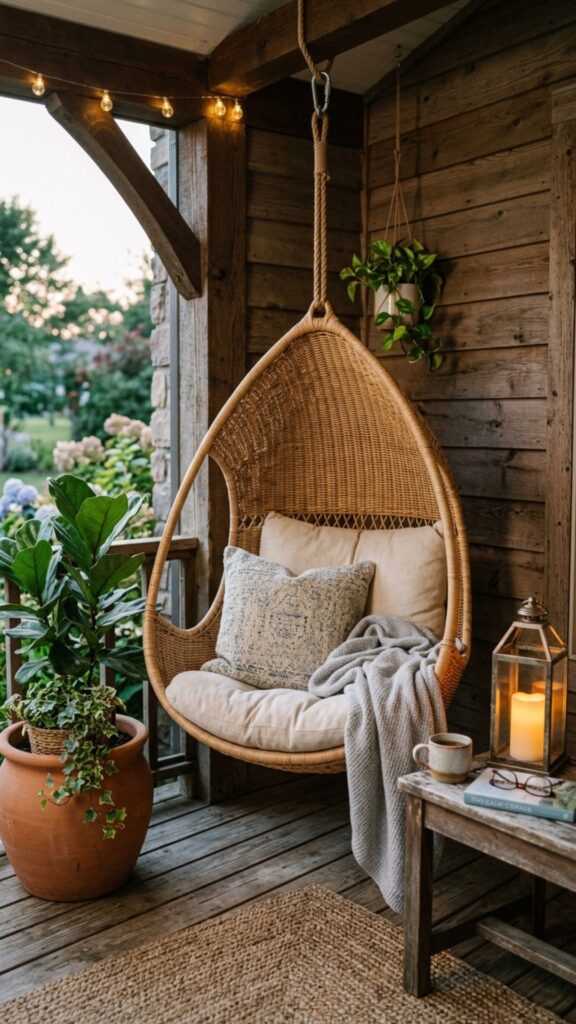 6. The Compact Corner Hanging Chair