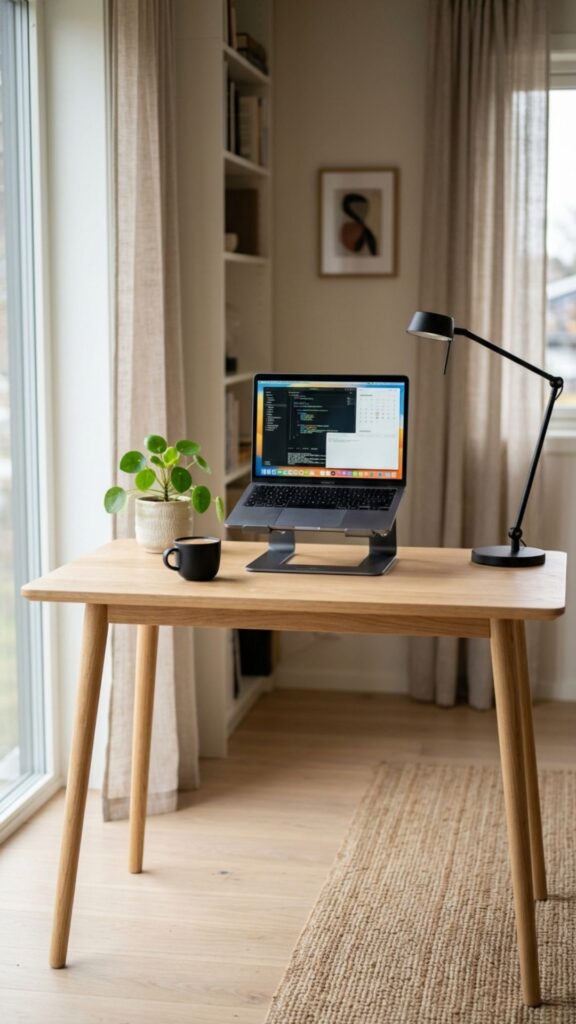 6. Try a Minimalist Elevated Wood Table