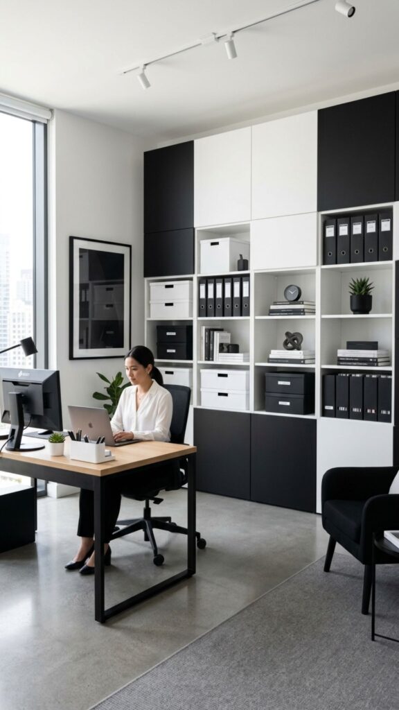 6. Use Black and White Storage Solutions