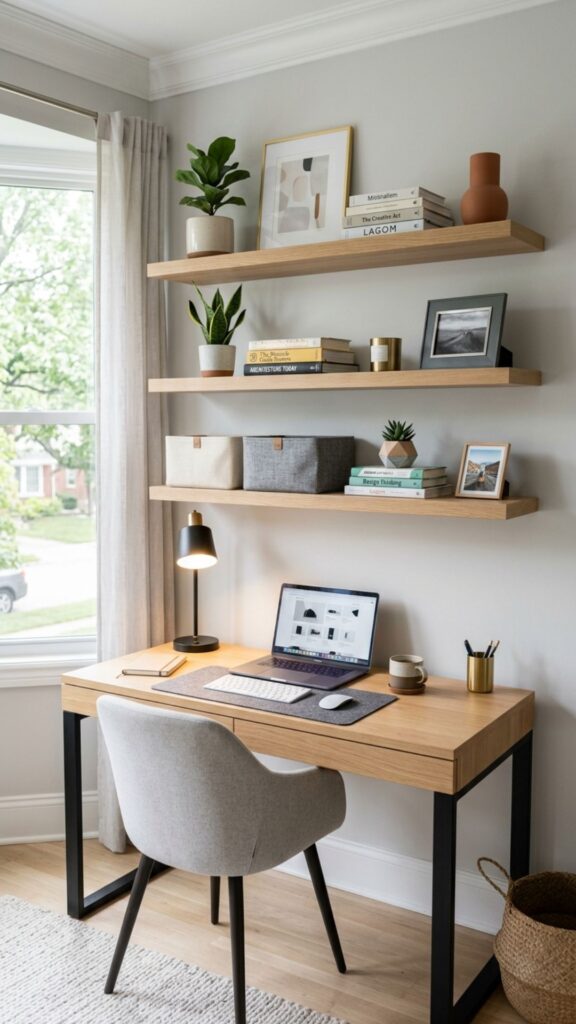 6. Use Floating Shelves Above Your Desk