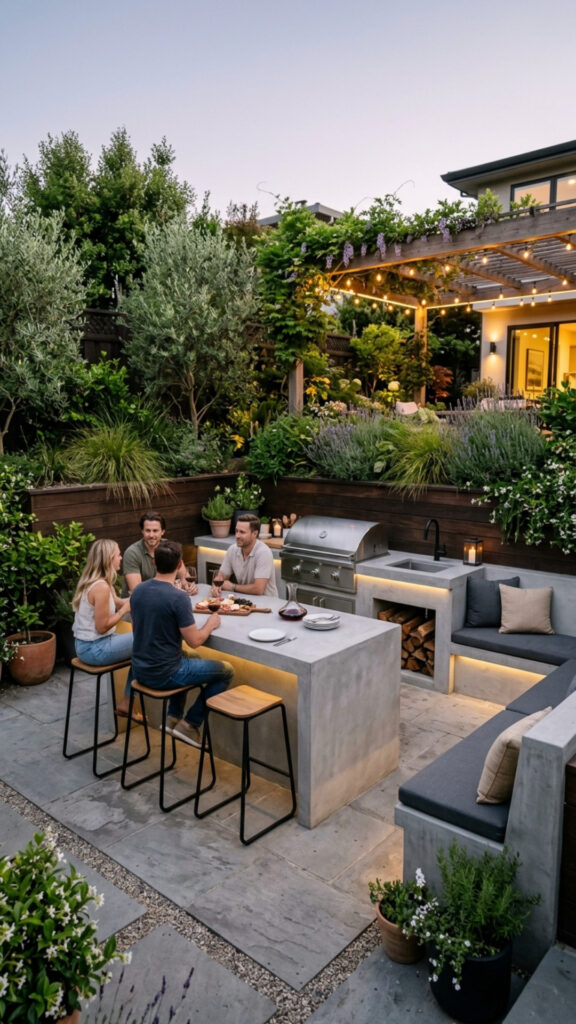 7. A Concrete Block Island With Built-In Seating