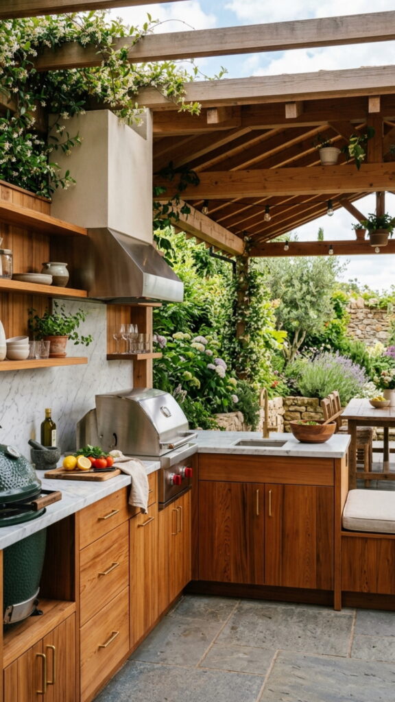 7. Marble and Wood Hybrid Counters