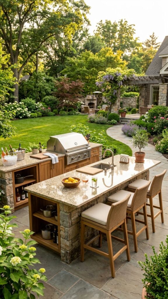 7. Add an Island Facing the Backyard