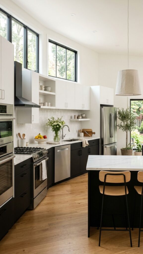 7. Black Lower Cabinets With Light Upper Cabinets