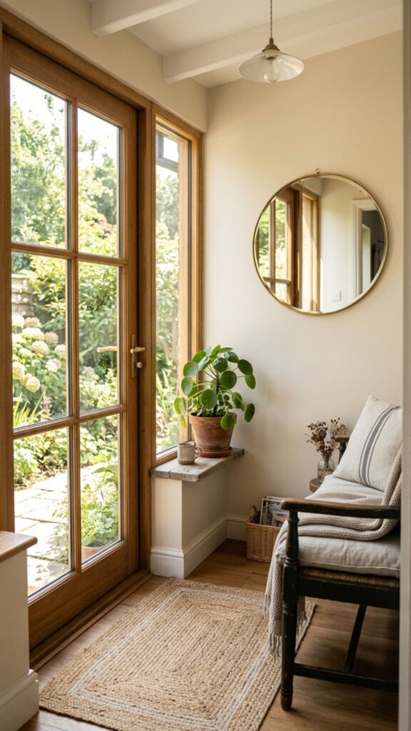 7. Brighten a Small Porch With a Glass Door and Mirror