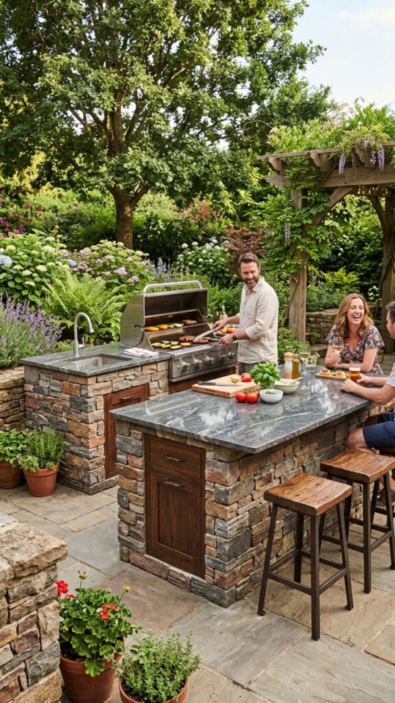 7. Build a Stone or Brick Cooking Island