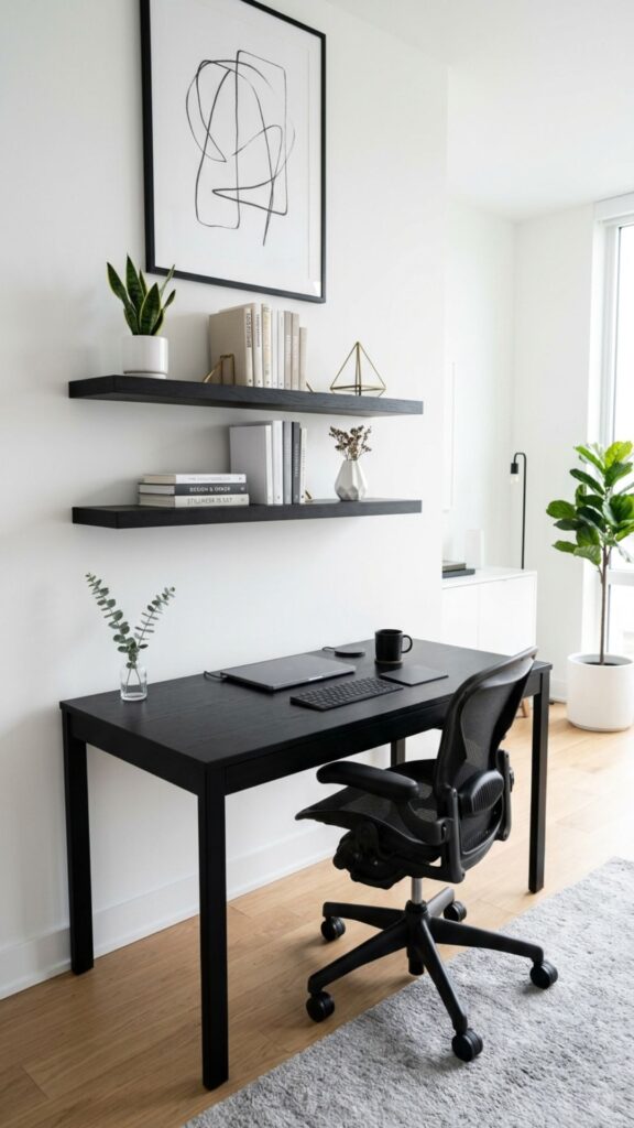 7. Combine a Black Desk with White Office Decor