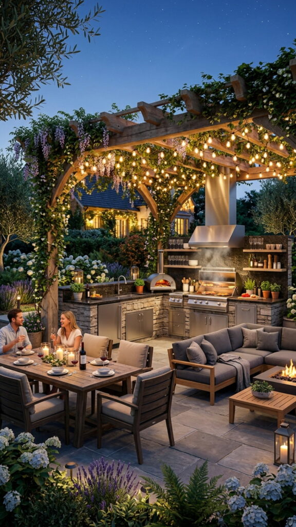 7. Covered Kitchen Under a Pergola