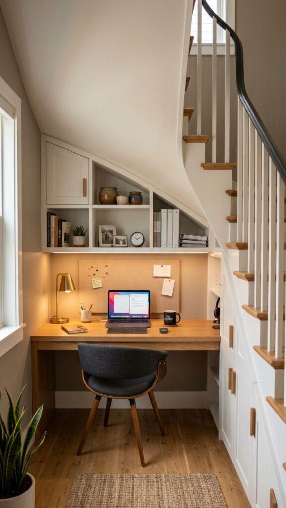 7. Create a Built-In Office Under the Stairs