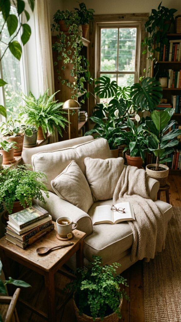 7. Create a Cozy Reading Nook Surrounded by Plants