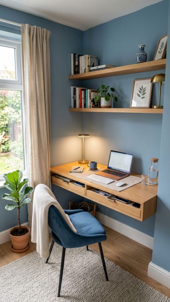 7. Design a Small Blue Home Office Corner