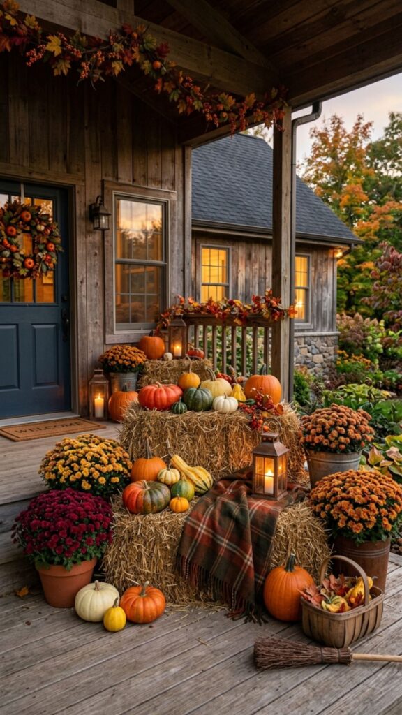 7. Fill the Porch With Hay Bales and Gourds