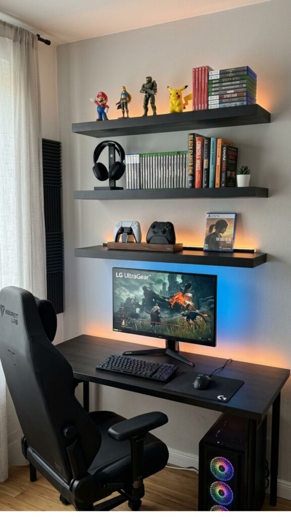 7. Install Floating Shelves for Gaming Gear